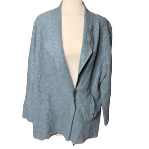 Eileen Fisher woman 1x Merino wool jacket collared teal blue